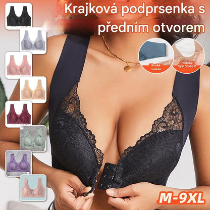 🔥💕【40-100 kg】✨👙 Biustonosz push-up zapinany z przodu z piękną koronkową ozdobą na plecach