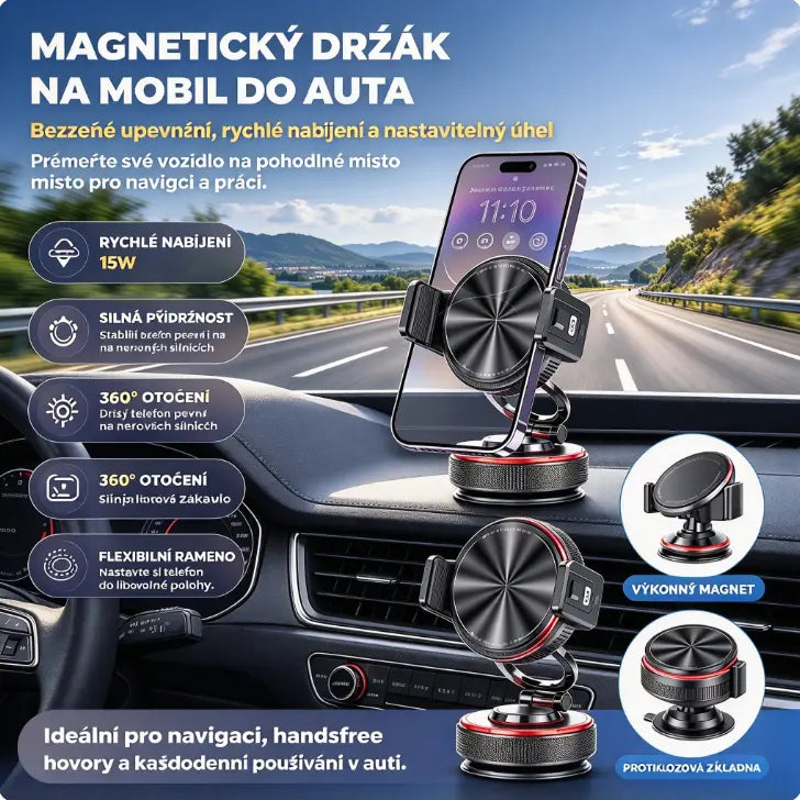📱 Zľava 50 %! Držiak telefónu do auta s prísavkou a magnetickou silou 20 N, teleskopickým ramenom a otočením o 360 °. Stabilné a skladacie! ✨🚗