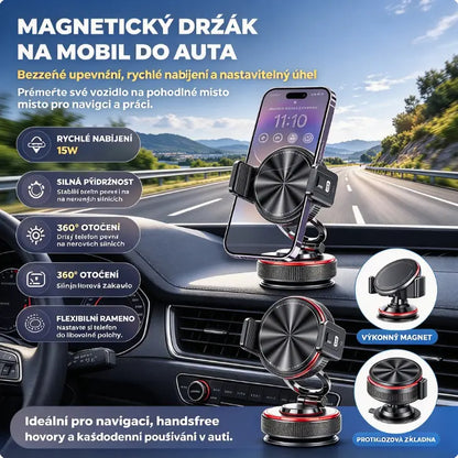 📱 Zľava 50 %! Držiak telefónu do auta s prísavkou a magnetickou silou 20 N, teleskopickým ramenom a otočením o 360 °. Stabilné a skladacie! ✨🚗