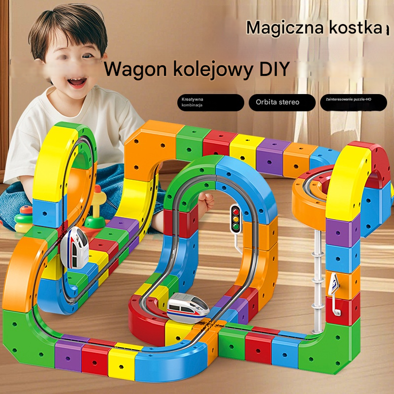 🎁🚄Kolejka z kostki – zestaw do budowania kolejek elektrycznych --- rozwija kreatywność i logiczne myślenie 🎨🧠