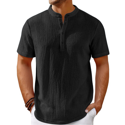 【S-4XL】Camiseta de hombre con una textura espectacular y cuello Henley: cómoda y elegante para el día a día.