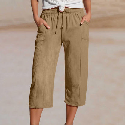 🌸[50% de descuento por tiempo limitado] Pantalones capri plisados de algodón y lino de color liso
