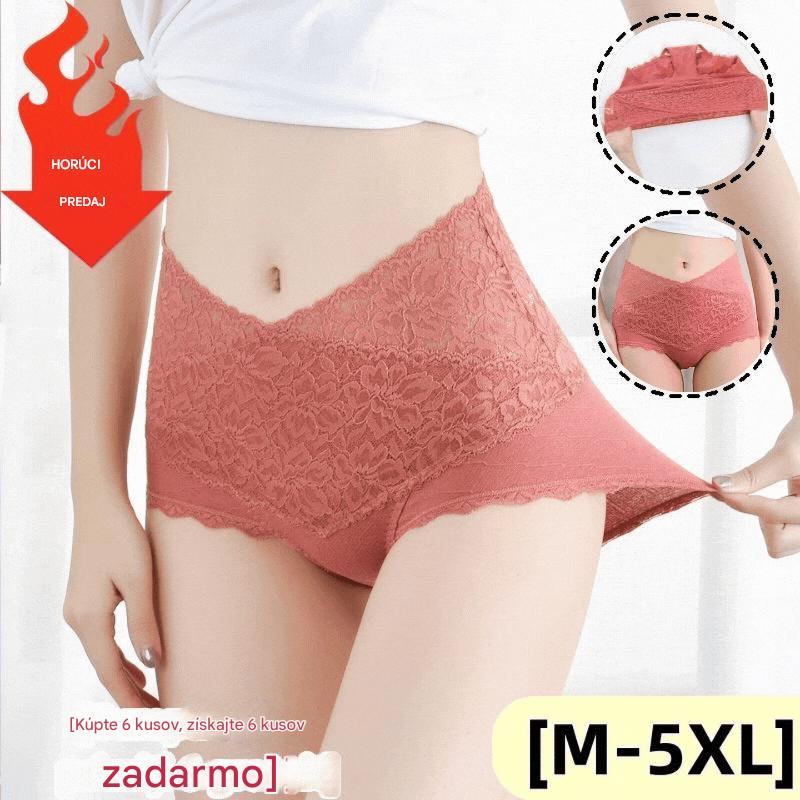 🔥【6 balení】👙Antibakteriálne bavlnené čipkované spodné prádlo s vysokým pásom