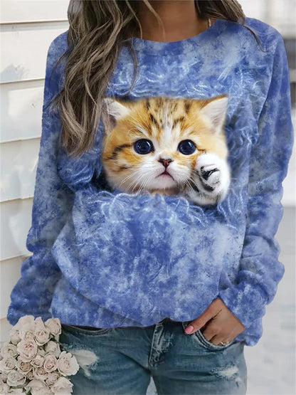 💥39%OFF【Tallas S-5XL】Sudadera estampada de manga larga y cuello redondo para mujer