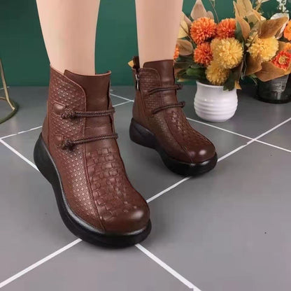 💥💥【35-40】 2025 Zimowe modne skórzane buty termiczne damskie z bocznym zamkiem