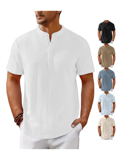 【S-4XL】Camiseta de hombre con una textura espectacular y cuello Henley: cómoda y elegante para el día a día.