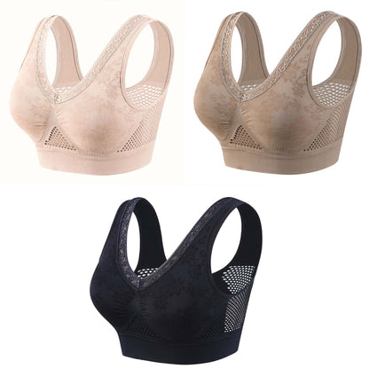 🔥【50% descuento】👙【40-120 kg】✨【Set de 3 unidades】Sujetador de encaje sin aros con gran soporte para mujer