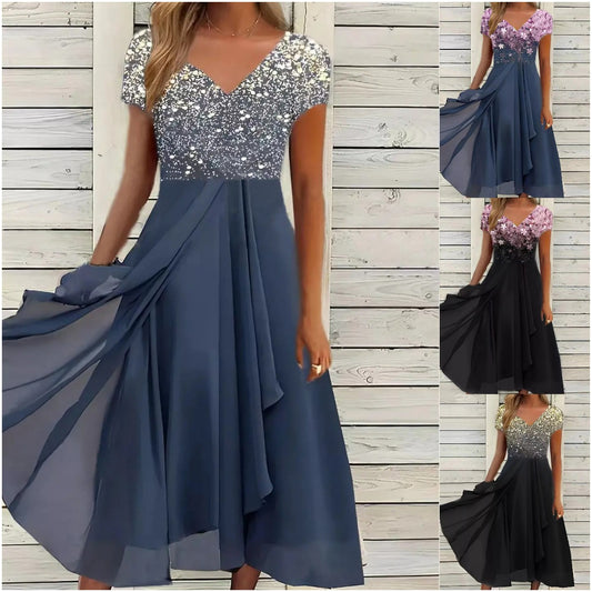 Promoție fierbinte💥2025 nowa modna damska szyfonowa sukienka z przeszyciami