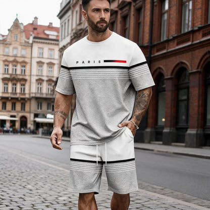 【S-5XL】Męski, luźny i wygodny zestaw składający się z koszuli z krótkim rękawem i szortów z nadrukiem.