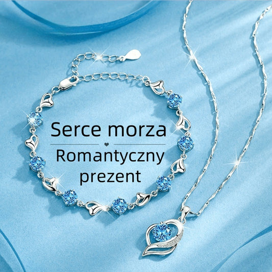 ✨✨【Kup 1, a 1 otrzymasz gratis】💎Serce oceanu 925 srebro bransoletka + naszyjnik zestaw