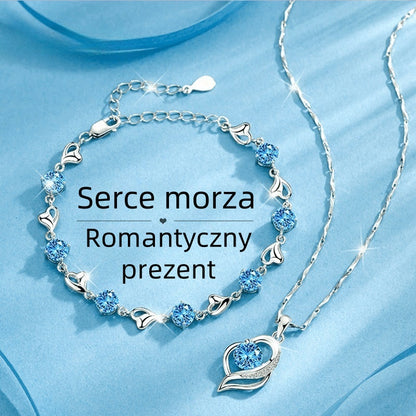 ✨✨【Kup 1, a 1 otrzymasz gratis】💎Srebrny zestaw Oceaniczne Serce (bransoletka + naszyjnik) próby 925
