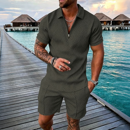😎 50% de descuento 🔥 【Top + Pantalones cortos】 (40-130 kg) Conjunto diario para hombre: Polo con cremallera y estampado 3D ✅️ Pago contra reembolso