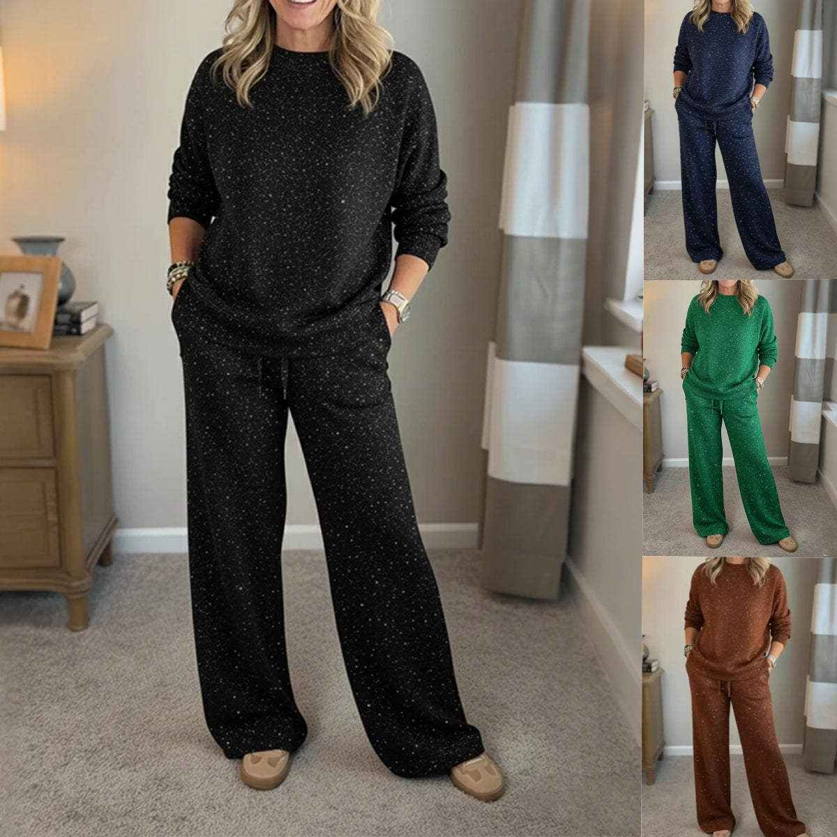 📢📢【Oferta limitada – 50 % de descuento】Nuevo conjunto femenino de suéter con lentejuelas + pantalón largo