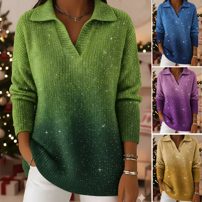 🔥50% zniżki🔥【S-5XL】Dzianinowy sweter z kołnierzykiem i gradientowym wzorem Dreamy Starly Sky